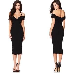 NOOKIE Athena Halter Midi Dress Navy Small Wedding Guest Event Night Out Stretch